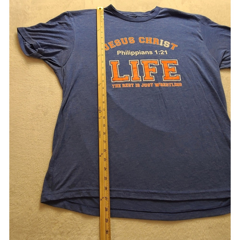 Jesus Christ Philippians 1:21 Wrestling Graphic Tee Blue Heather Men's Shirt XL - Picture 7 of 11